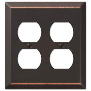 Metallic 2-Gang Aged Bronze Duplex Outlet Stamped Steel Wall Plate