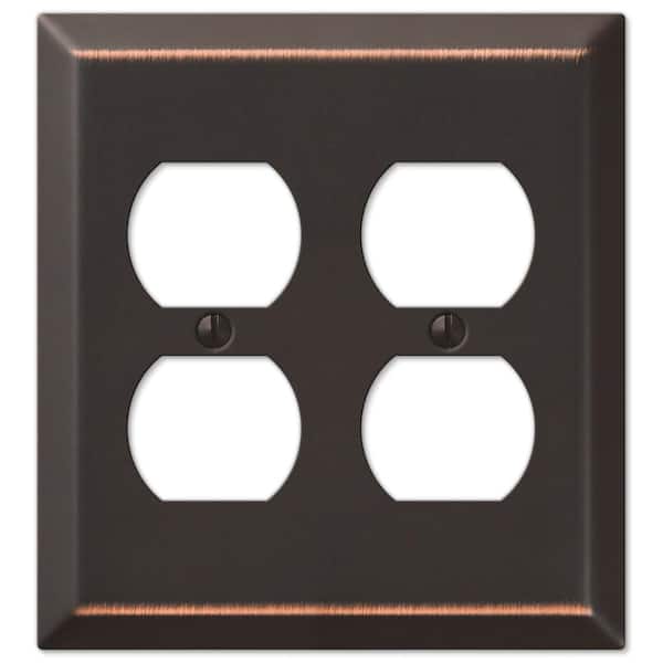 Amerelle Metallic 2-Gang Aged Bronze Duplex Outlet Stamped Steel Wall Plate
