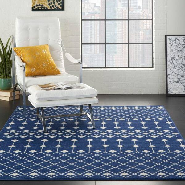 Grafix Navy 6 ft. x 9 ft. Moroccan Boho Area Rug