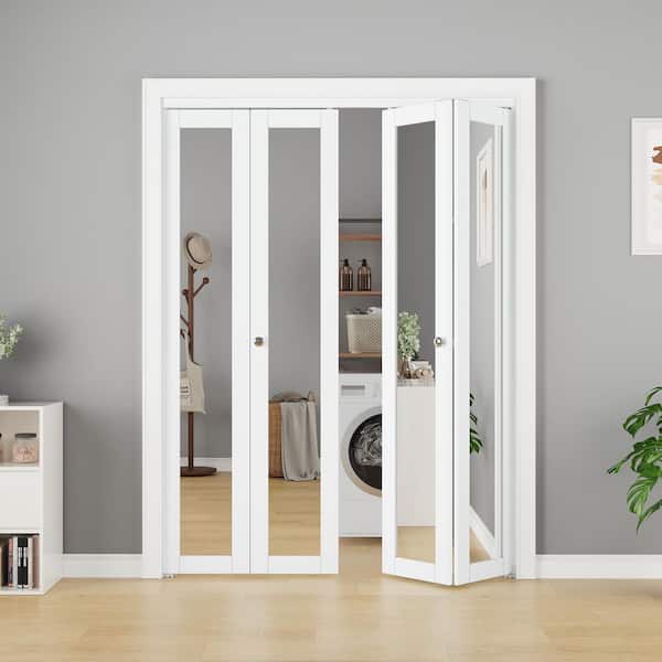 60 in. x 80 in. 1-Lite Mirrored Glass and Solid Core White Finished MDF Interior Closet Bi-fold Door with Hardware