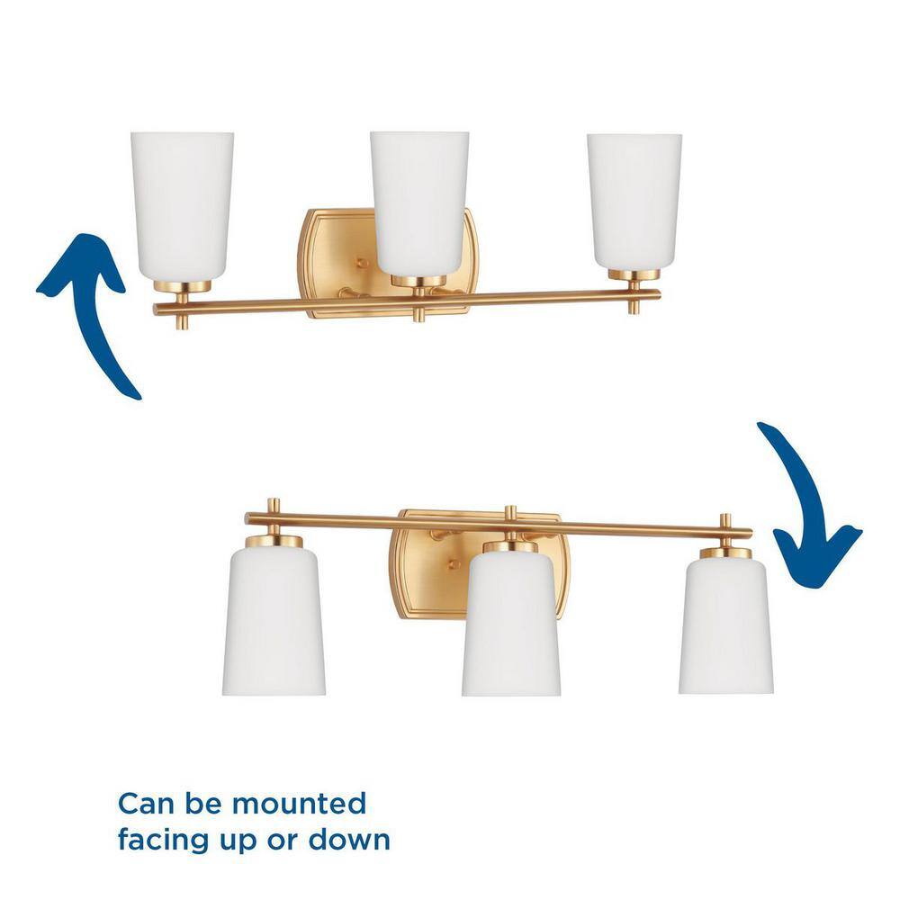 Adley 3-Light Satin Brass Vanity Light with Opal Glass Shades
