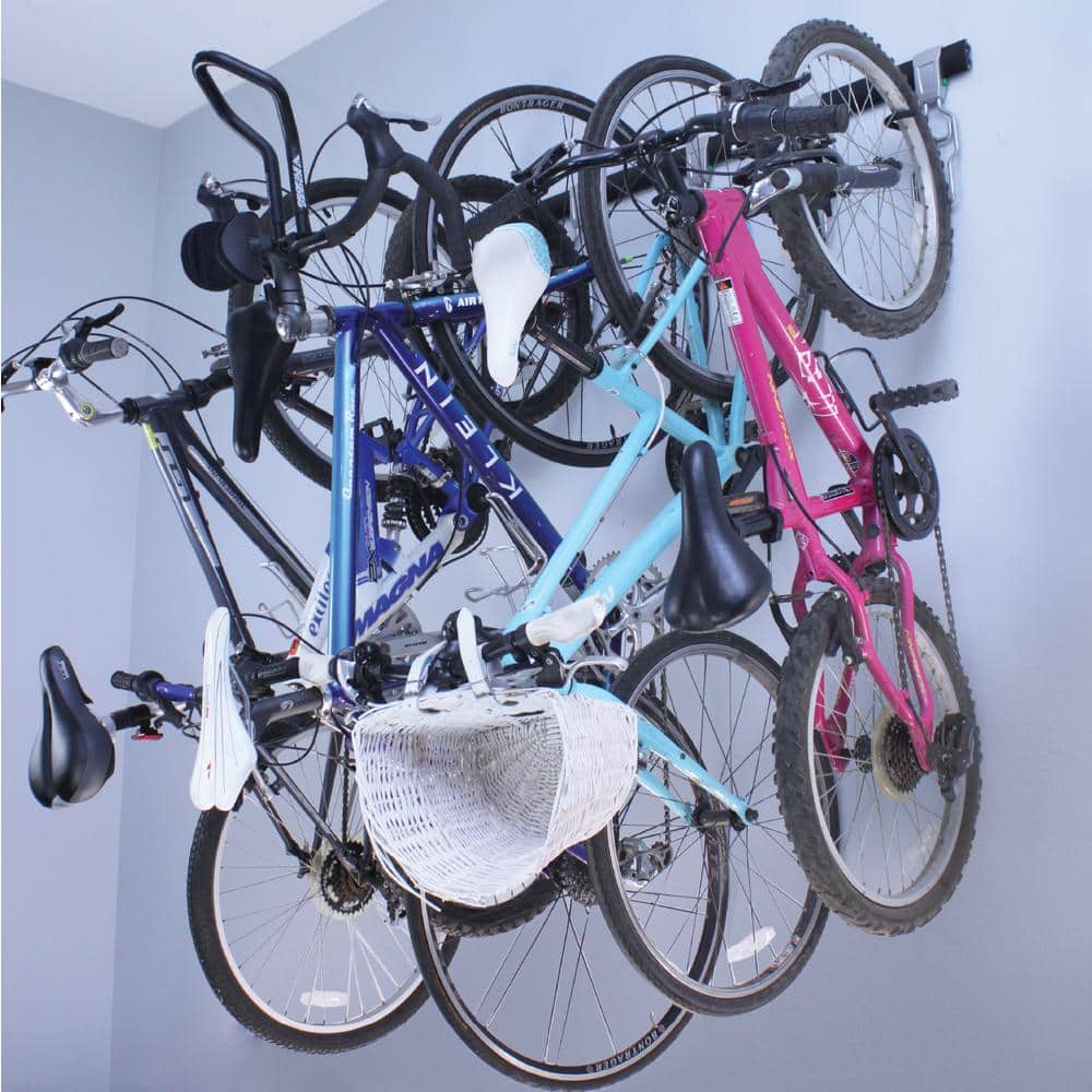 Industrial Black Steel Wall Mounted Bike Storage Rack with 5 Hooks