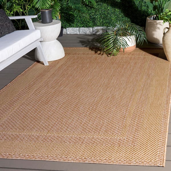 Courtyard 5 ft. x 8 ft. Dark Beige/Beige Coastal Border Indoor/Outdoor Area Rug