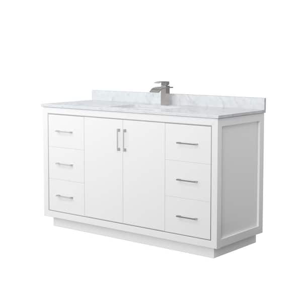 Wyndham Collection Icon 60 in. W x 22 in. D x 35 in. H Single Bath Vanity in White with White Carrara Marble Top