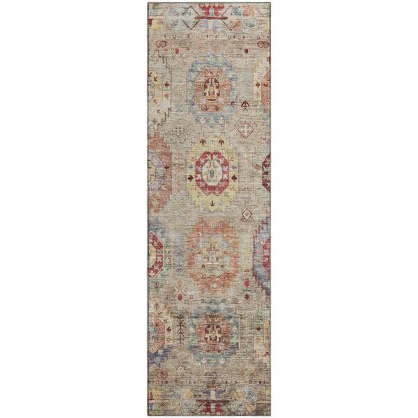 Mayfield Premium Machine Washable Abstract AMF2227 Beige 2 ft. x 7 ft. Runner Rug