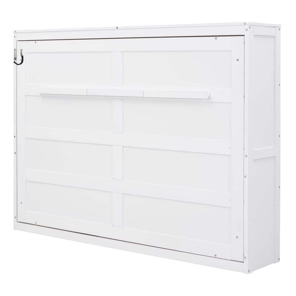 White Wood Frame Queen Size Murphy Bed, Wall Bed Folded into a Cabinet - thumbnail 8
