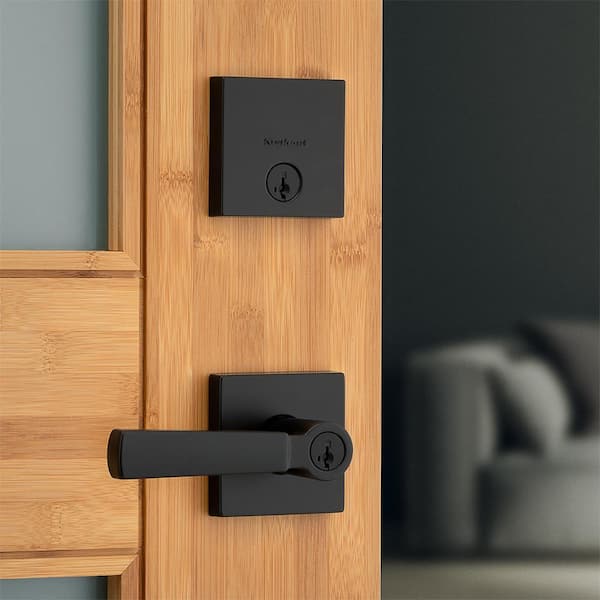 Perth Keyed Entry Handle and Single Cylinder Deadbolt Combo Pack featuring SmartKey Security in Matte Black