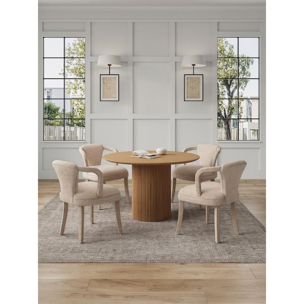 Manhattan Comfort Hathaway and Palmer 5-Piece Round Natural and Gold Dust Ash Wood Top Dining Room Set Seats 4