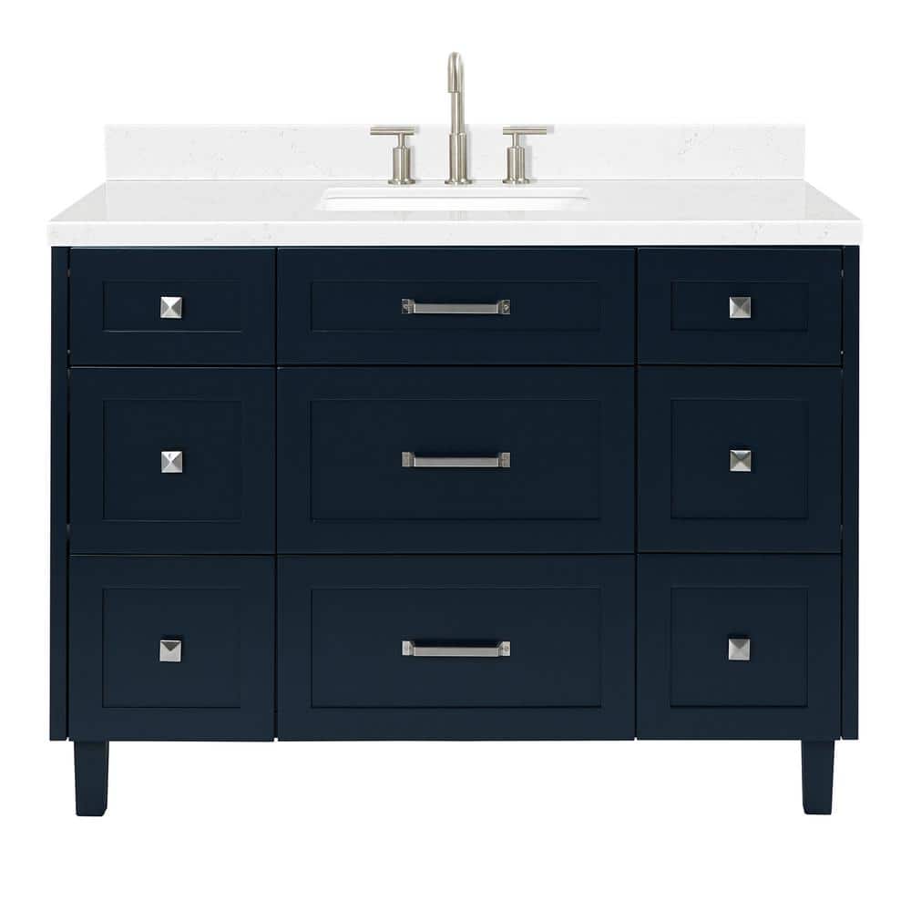 Midnight Blue Freestanding Single Sink Vanity with Carrara Quartz Top
