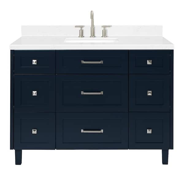 Monroe 48 in. W x 22 in. D x 36 in. H Single Rectangle Sink Bath Vanity in Midnight Blue with Carrara White Quartz Top