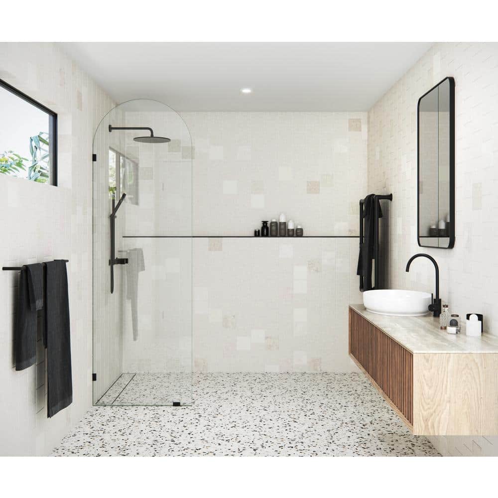 Matte Black Frameless Arched Glass Shower Panel