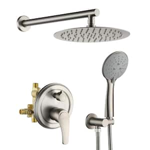 5-Spray Patterns with 2.3 GPM 10 in. Wall Mount Dual Shower Heads with Valve Included in Brushed Nickel