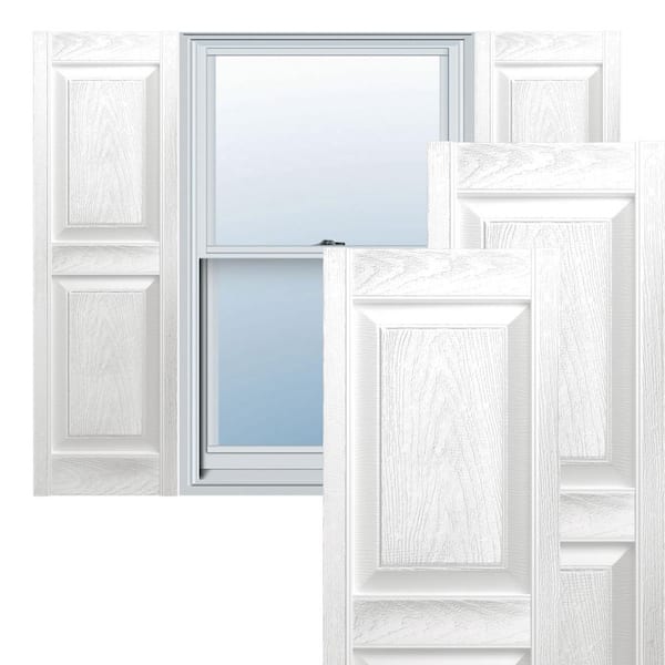 Builders Edge 12 in. W x 32 in. H TailorMade Two Equal Panels, Raised Panel Shutters - Bright White