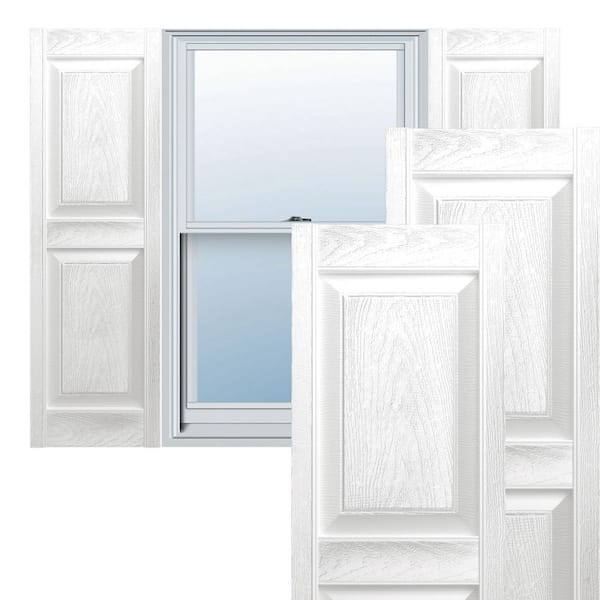 Ekena Millwork 14-3/4 in. x 39 in. Lifetime Vinyl Standard 2 Equal Raised Panel Shutters Pair Bright White