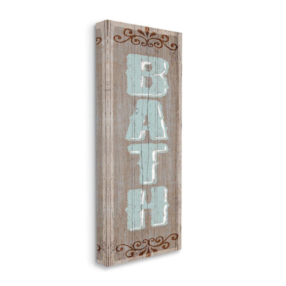 Rustic Bath Sign Blue Brown Bathroom by Art Licensing Studio Unframed Print Abstract Wall Art 17 in. x 40 in -  Stupell Industries, ab-114_cn_17x40