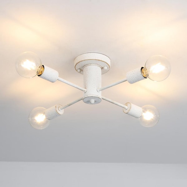 ZJVAIVE 17.5 in. 4-Light Vintage White Sputnik Semi- Flush Mount For Foyer Bedroom with No Bulbs Included