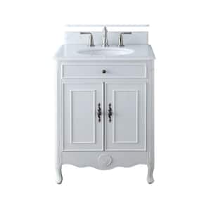 Daleville 26 in. W x 21 in. D x 35 in. H Bathroom Vanity in Antique White with White Marble Top