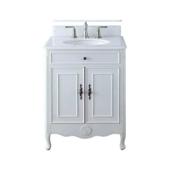Benton Collection Daleville 26 in. W x 21 in. D x 35 in. H Bathroom Vanity in Antique White with White Marble Top