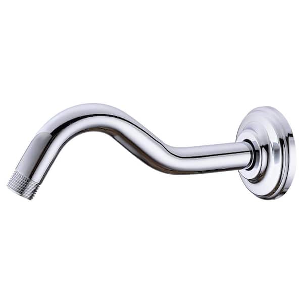 8 in Polished Chrome Stainless Steel Wall Mounted Gooseneck Shower Arm with Flange Set for Shower Heads