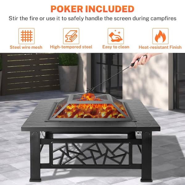 BTMWAY 3-in-1 32 in. Wood Burning Outdoor Fire Pit/Ice Pit/BBQ