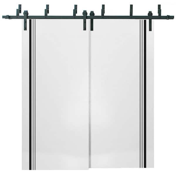 Sartodoors 56 in. x 96 in. 2 Panel White Solid Wood with Honeycomb Sliding Barn Door with Hardware Kit