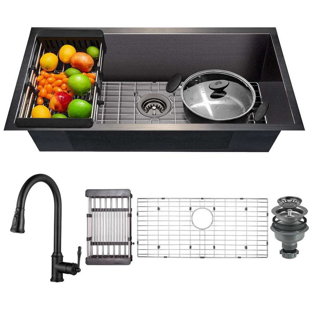 All-in-One Matte Black Finished Stainless Steel 32 in. x 18 in. Undermount 