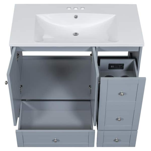 Tileon 36in. W x 18in. D x 32in. H Bath Vanity in White with White Ceramic  Basin Top Bath Storage Cabinet with 2 Door & Drawer AYBSZHD342 - The Home  Depot