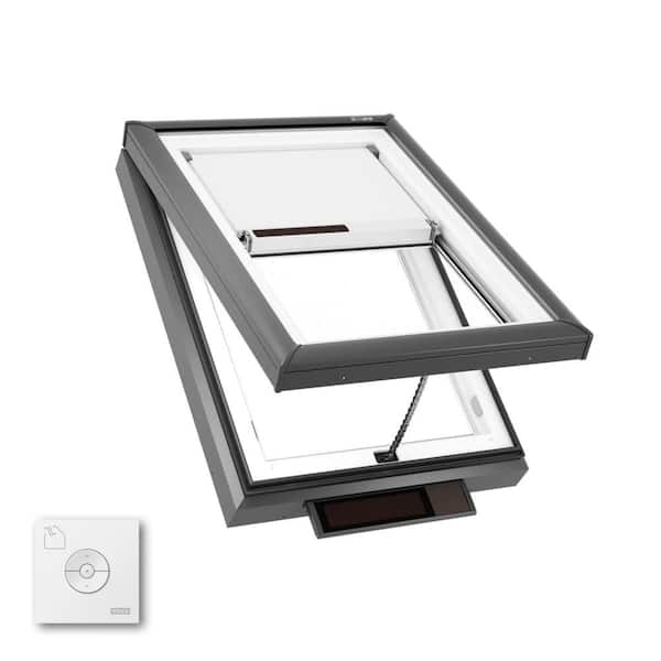 22-1/2 in. x 34-1/2 in. Solar Powered Venting Curb Mount Skylight with Laminated Low-E3 Glass and Room Darkening Shade