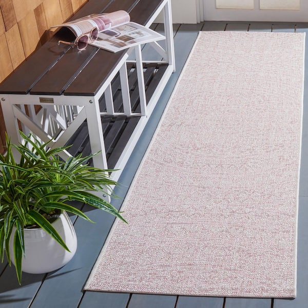 Courtyard Ivory/Soft Pink 2 ft. x 8 ft. Medallion Indoor/Outdoor Runner Rug