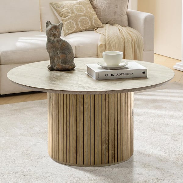 JAYDEN CREATION Owen Lime 31.5 in. W Modern Coffee Table with Vertical Slatted Wooden Base