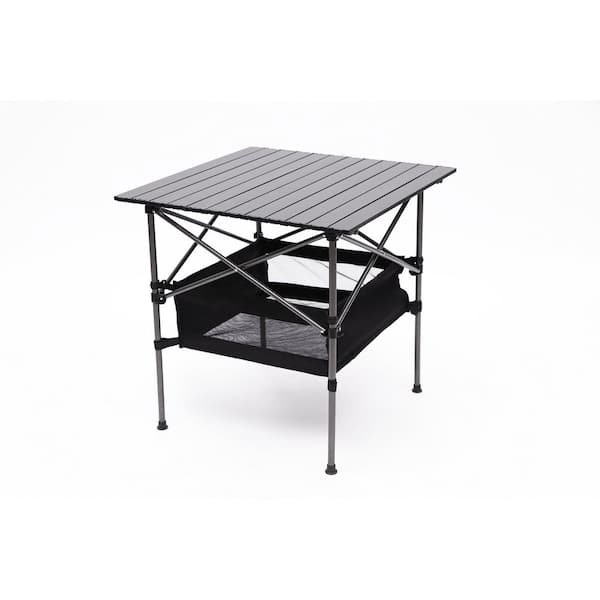 HOTEBIKE Folding Outdoor Table with Carrying Bag, light-weight Aluminum Roll-up Square Table (Black)