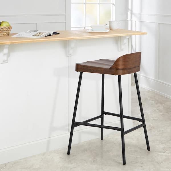28 in. Industrial Brown Low Back 24.5 in. Bar Stool Counter Height Saddle Seat Kitchen Stool