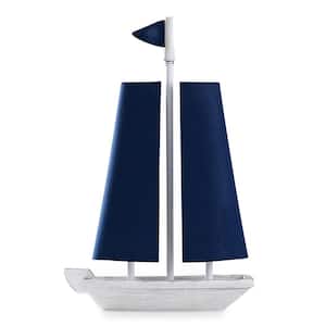 Maritine 19.5 in. White Sail Boat Table Lamp with 2 U Shaped Blue Sail Shades