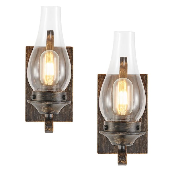 4.7 in. 1-Light Bronze Hardwired Wall Light Fixture Rustic Farmhouse Wall Sconce with Clear Glass Shade (2-Pack)