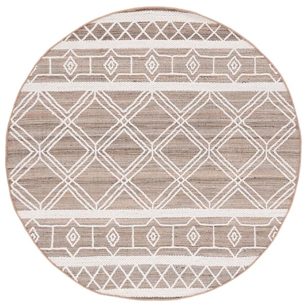 SAFAVIEH Natural Fiber Beige/Ivory 6 ft. x 6 ft. Woven Geometric Round Area Rug
