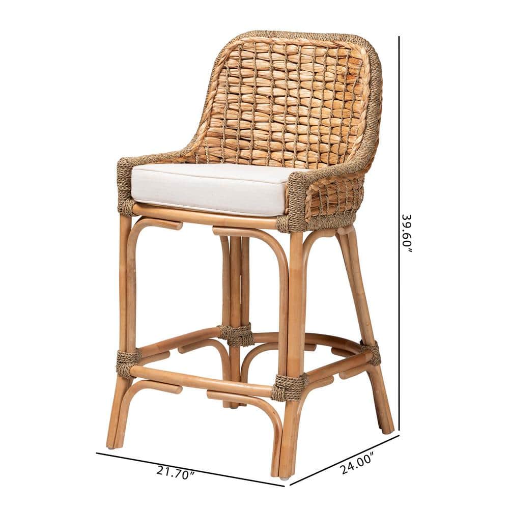 Kyle Bohemian Natural Brown Rattan & Mahogany Counter Stool