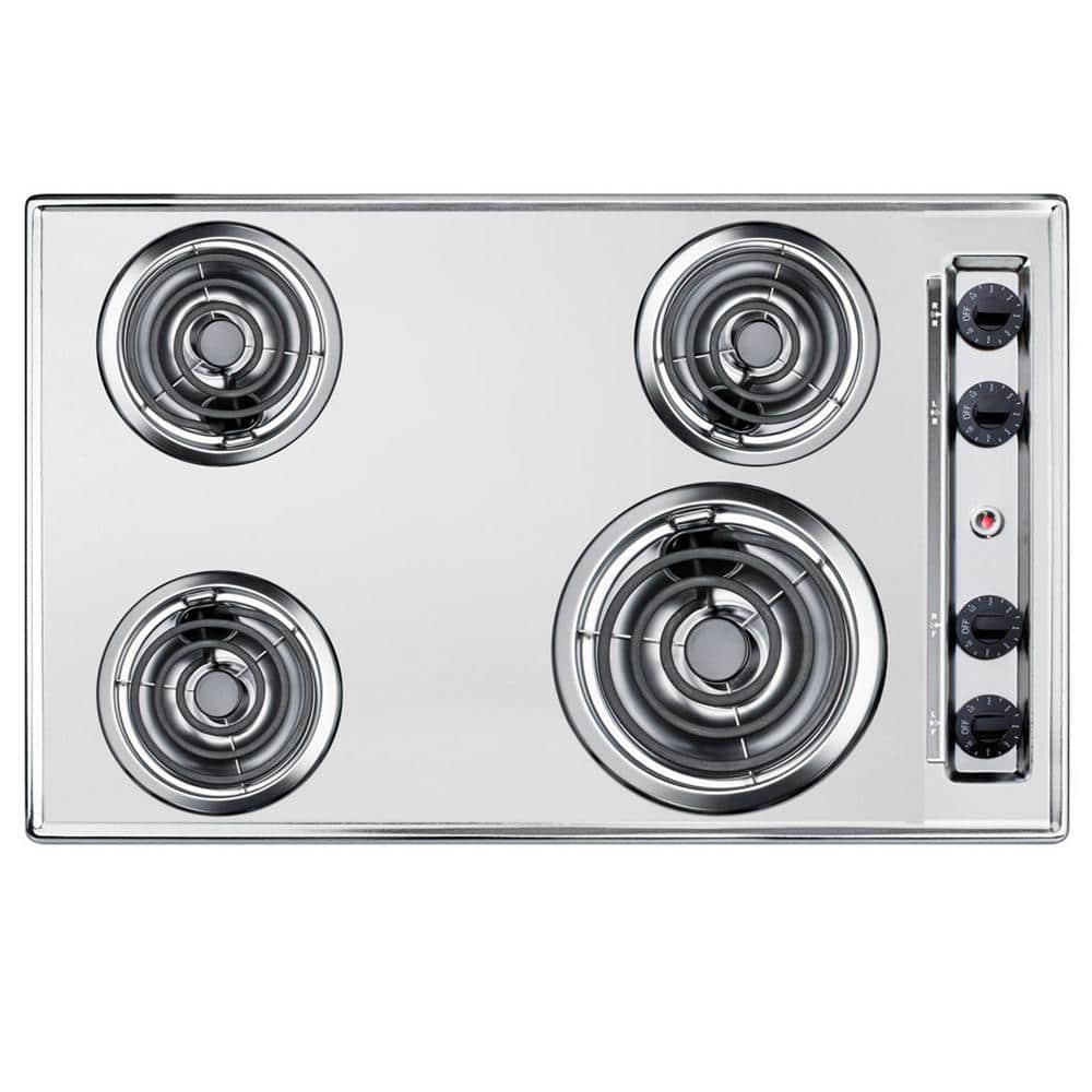 Summit Appliance 30 in. Coil Top Electric Cooktop in Chrome with 4 Elements, Grey