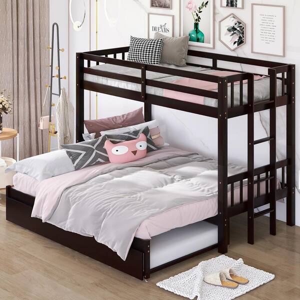 Anbazar Espresso Twin Pull Out Bunk Bed, Bunk Bed With Pull Out Trundle