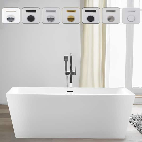 Vanity Art Tarbes 59 in. Acrylic Flatbottom Freestanding Bathtub in White/Matte Black