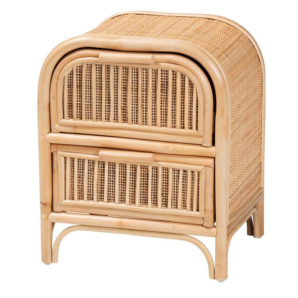 Adrika Natural Rattan 2-Drawer Bohemian Nightstand