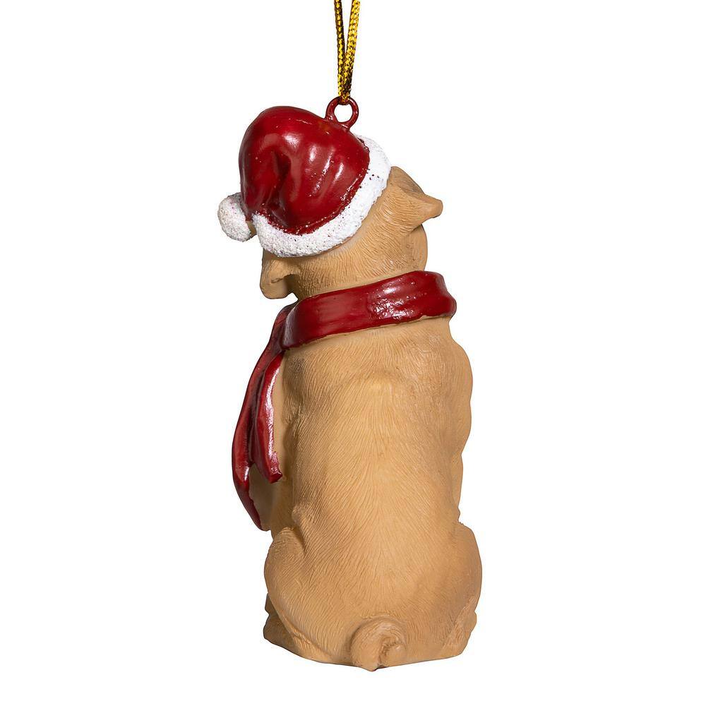 Festive Pug Dog Ornament with Santa Hat and Scarf