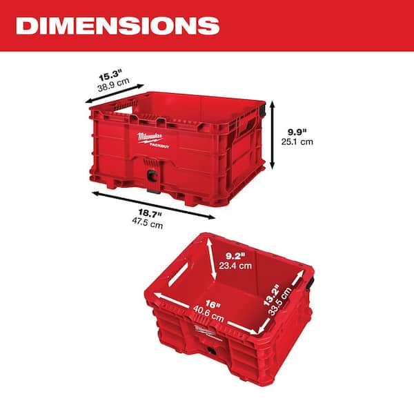 Milwaukee - PACKOUT 18.6 in. Tool Storage Crate Bin with Carrying Handles and 50 lbs. Weight Capacity