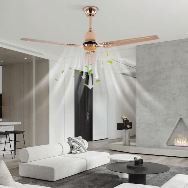 52 in. Indoor Gold Modern 6-Speed Ceiling Fan with Reversible Motor and Remote Control for Bedroom Living Room Kitchen