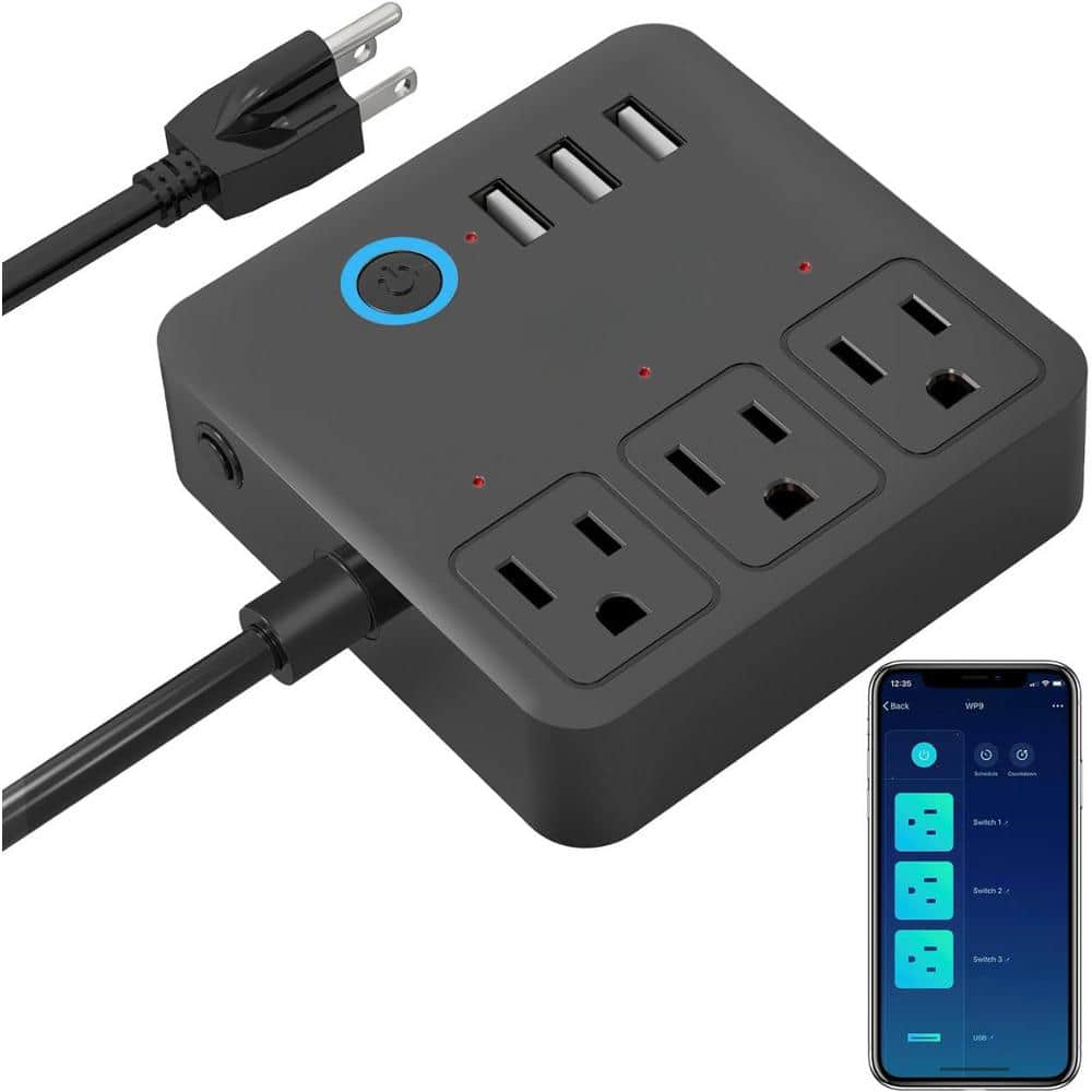 3-Outlet Smart Power Strip with 3 USB Ports and 4 ft. Cord-Multi-Plug Exten