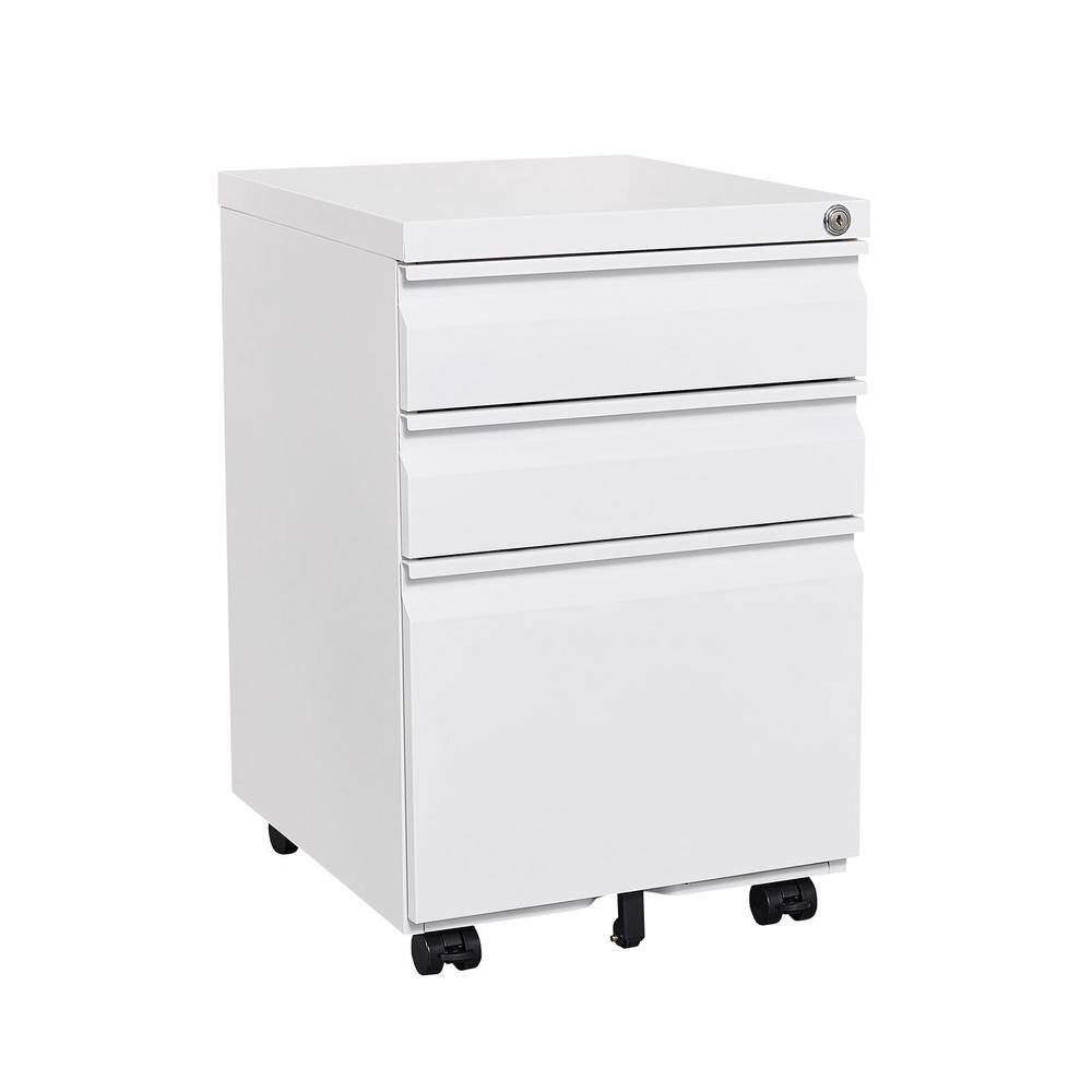 Tatahance White Mobile Locking File Cabinet with 3-Drawer and 5 Wheels  W124742514-Z - The Home Depot