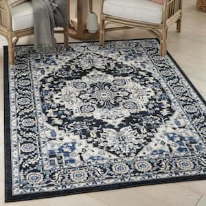 Passion Black Ivory 5 ft. x 7 ft. Center medallion Traditional Area Rug