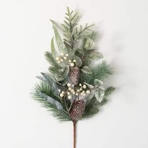 18H Sullivans Frosted Cedar & Pinecone Pick; Green