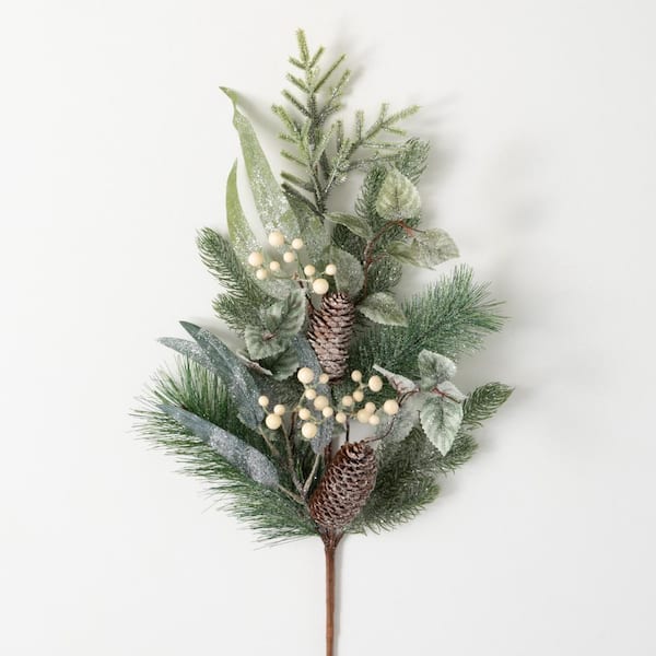 19 Inch Mixed Snowy Pine Cone Pick