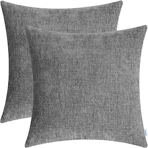 Grey Outdoor Throw Pillow Cozy Covers Cases for Couch Sofa Home Decoration Solid Dyed Soft Chenille Pack of 2 Medium