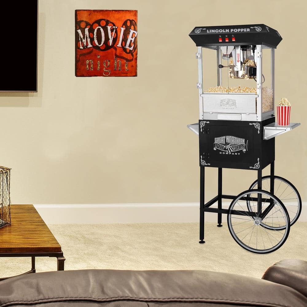Lincoln 8 oz Black Steel Popcorn Machine with Cart